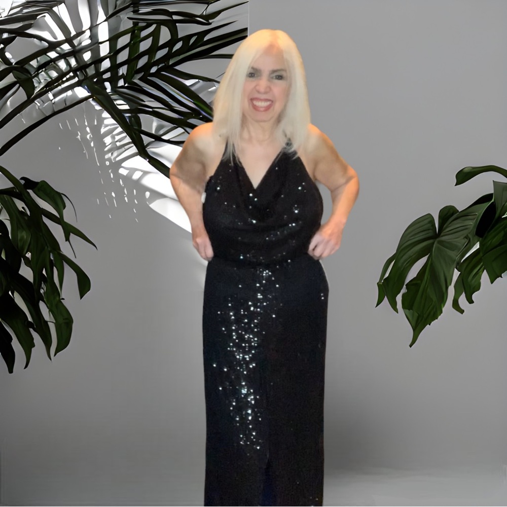 2 Fate NWT Black Sequin Cowl Neck Backless Jumpsuits Prom/ Wedding/Formal S & M